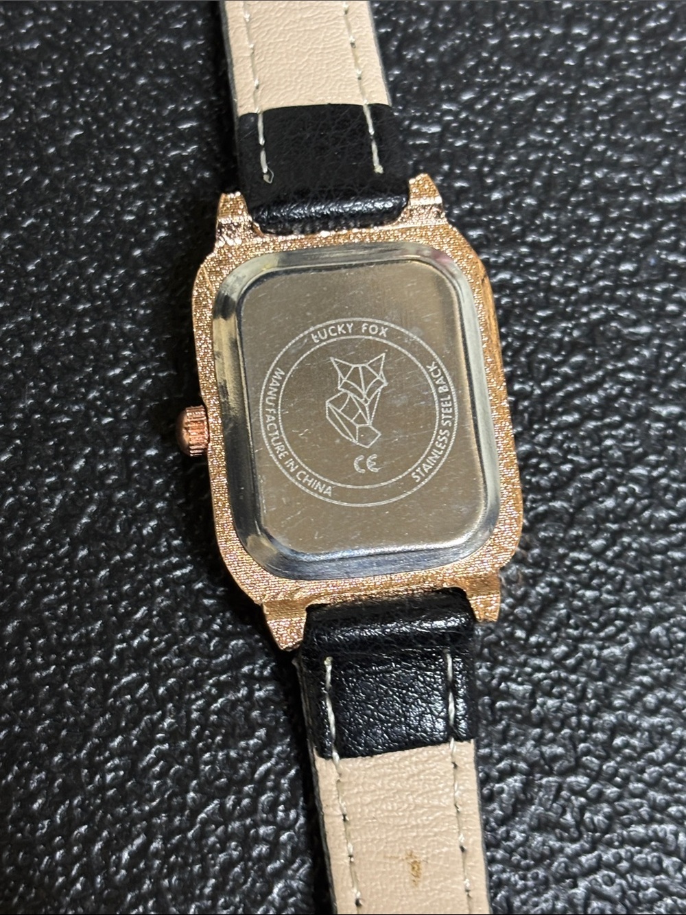 Lucky Fox Black Leather Band WORKING Rectangle Watch - Picture 6 of 6